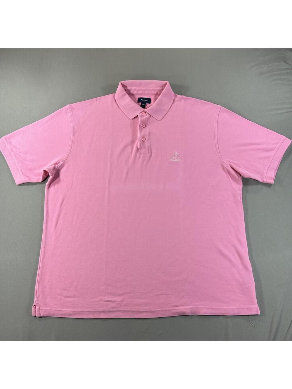 Faconnable Polo Shirt Mens 2XL XXL Pink Embroidered Logo Pique Cotton Golf Bird